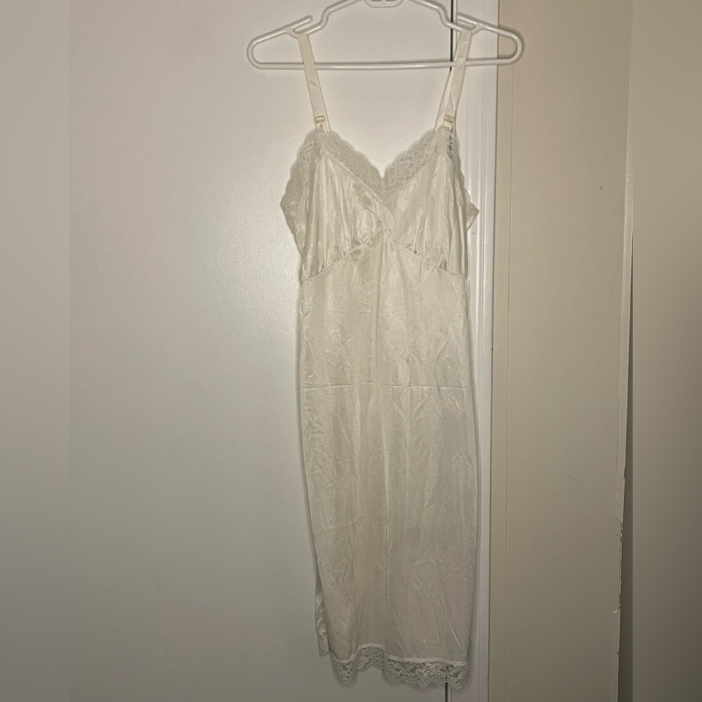 Silky Ivory/Off White Lace-Trim Slip Dress